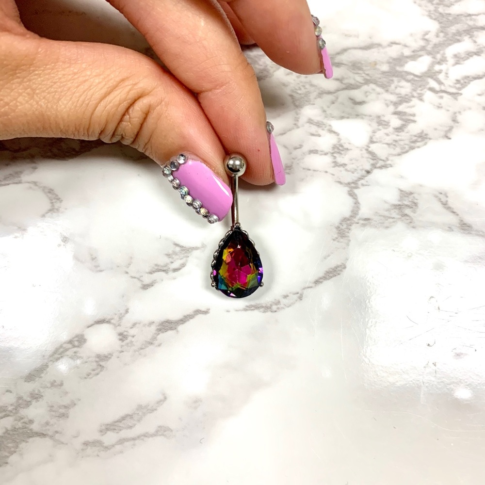Rainbow prism pear shaped belly ring